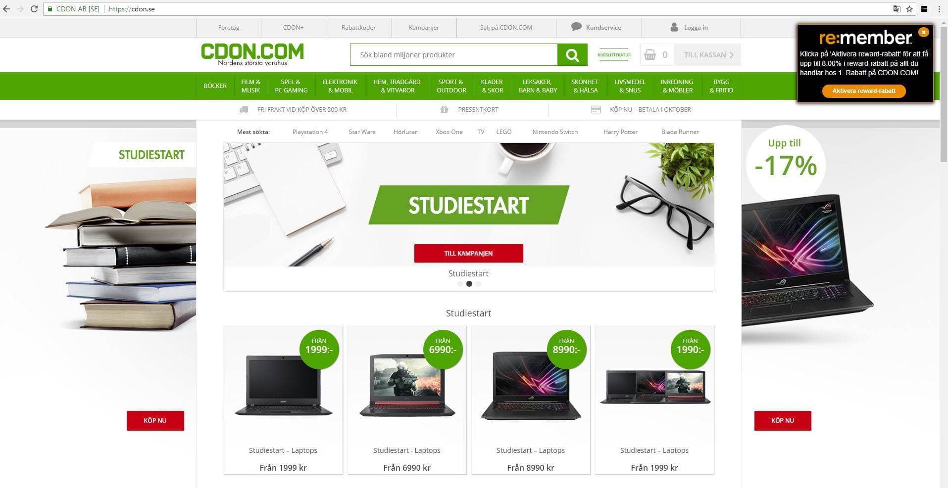 Screenshot p&aring; reward plugin p&aring; CDON.com